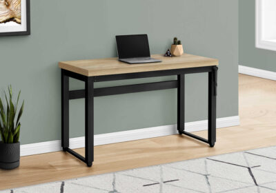 COMPUTER DESK - 48"L / NATURAL / ADJ.HEIGHT/ BLACK METAL