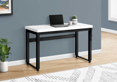 COMPUTER DESK - 48"L / WHITE / ADJ.HEIGHT/ BLACK METAL