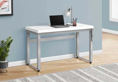COMPUTER DESK - 48"L / WHITE / ADJ.HEIGHT/ SILVER METAL