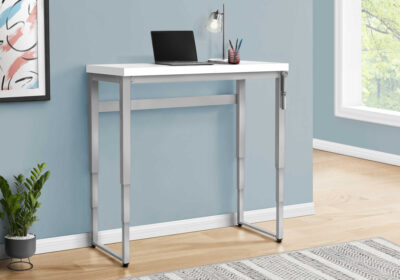 COMPUTER DESK - 48"L / WHITE / ADJ.HEIGHT/ SILVER METAL