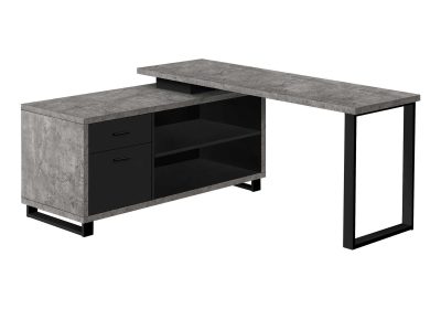 COMPUTER DESK - 72"L GREY CONCRETE / BLACK EXECUTIVE CORNER