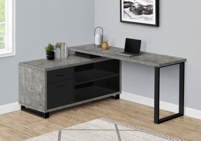 COMPUTER DESK - 72"L GREY CONCRETE / BLACK EXECUTIVE CORNER