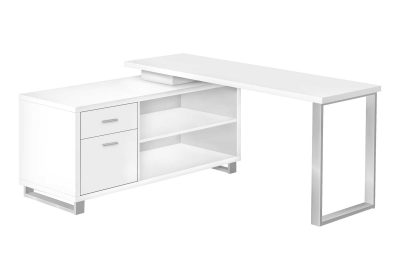 COMPUTER DESK - 72"L WHITE / SILVER EXECUTIVE CORNER