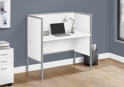 OFFICE CUBICLE - 48"L WHITE / SILVER COMMERCIAL GRADE DESK