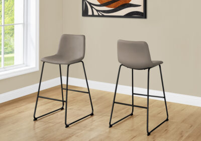 BARSTOOL - 40"H / TAUPE LEATHER-LOOK / BLACK METAL