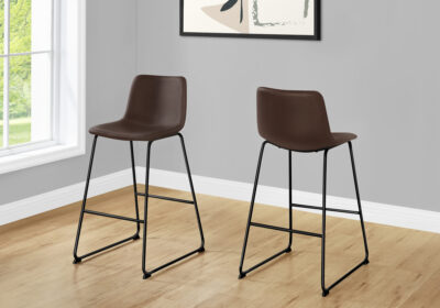 BARSTOOL - 40"H / BROWN LEATHER-LOOK / BLACK METAL