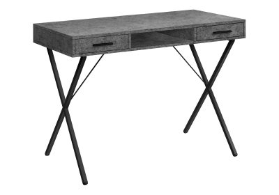 COMPUTER DESK - 42"L / GREY STONE-LOOK / BLACK METAL