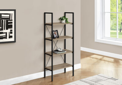BOOKCASE - 48"H / DARK TAUPE / BLACK METAL