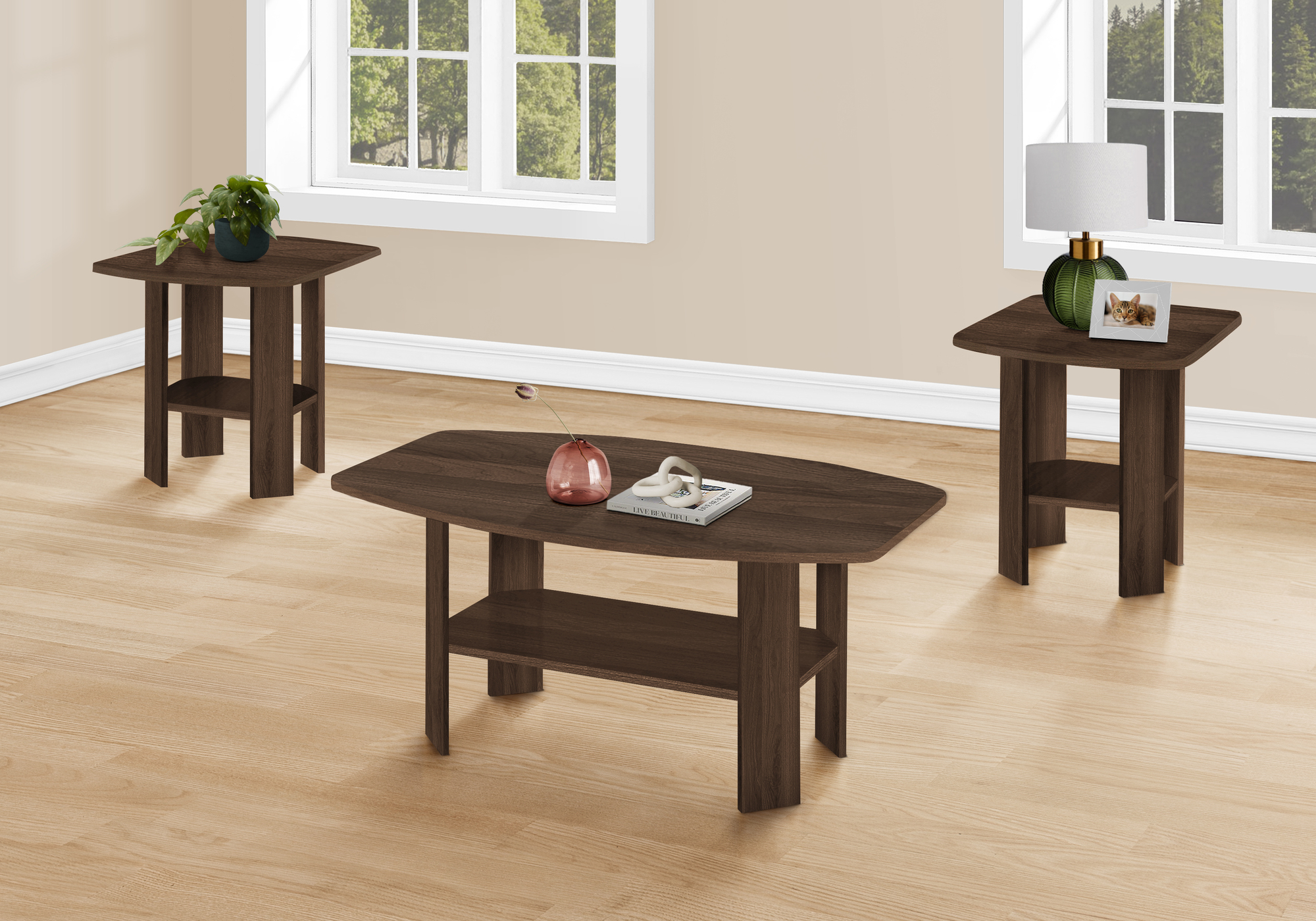 TABLE SET - 3PCS SET / DARK WALNUT