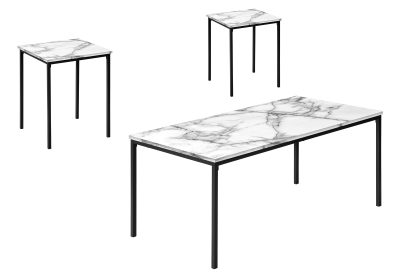 TABLE SET - 3PCS SET / WHITE MARBLE / BLACK METAL