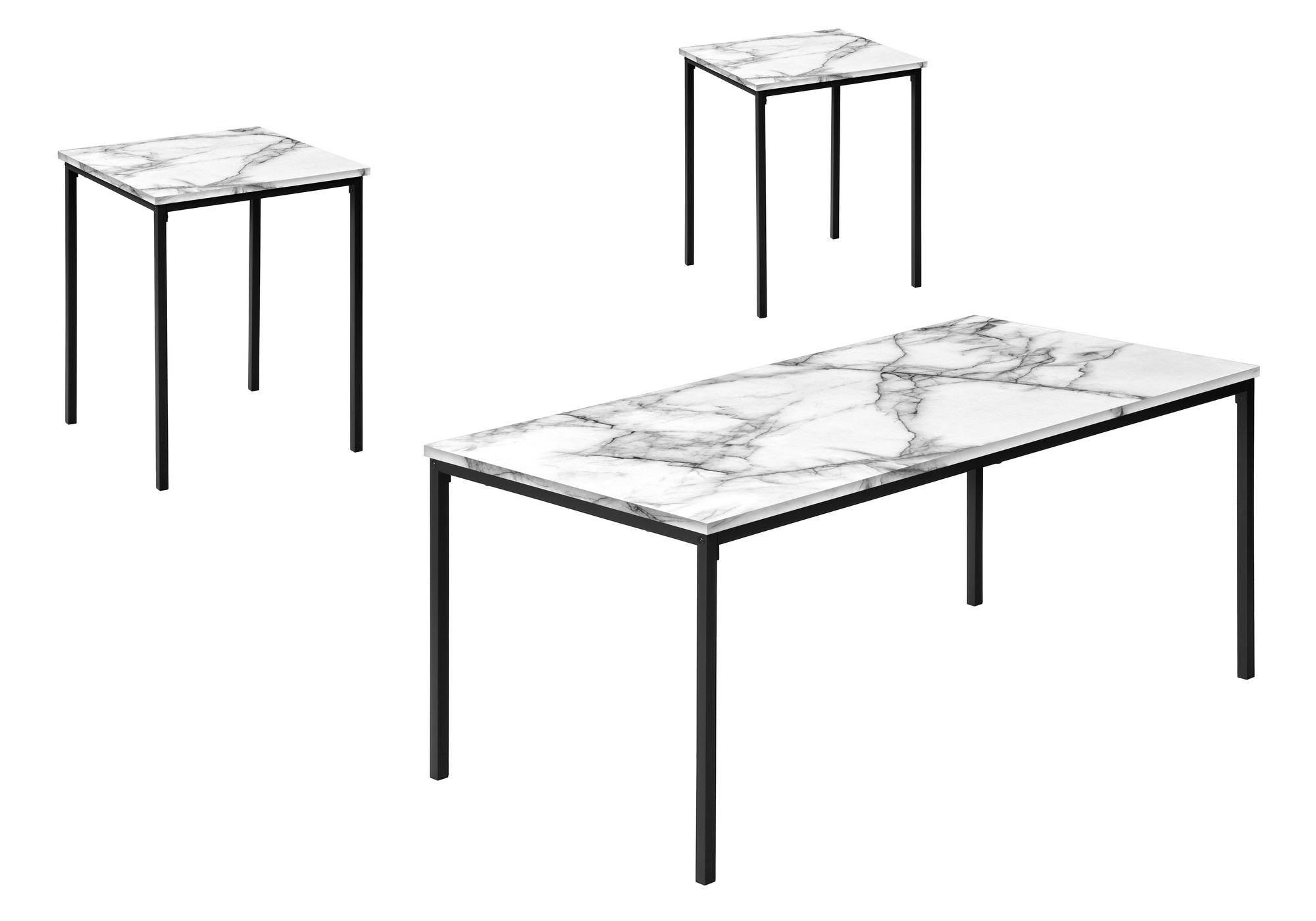 TABLE SET - 3PCS SET / WHITE MARBLE / BLACK METAL - Image 2