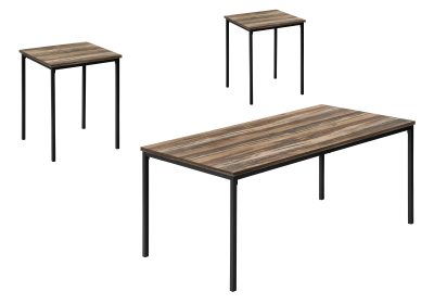 TABLE SET - 3PCS SET / BROWN RECLAIMED / BLACK METAL