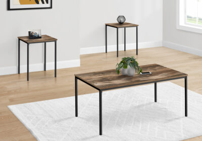 TABLE SET - 3PCS SET / BROWN RECLAIMED / BLACK METAL