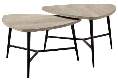 TABLE SET - 2PCS SET / TAUPE RECLAIMED WOOD / BLACK METAL