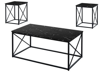 TABLE SET - 3PCS SET / BLACK MARBLE / BLACK METAL
