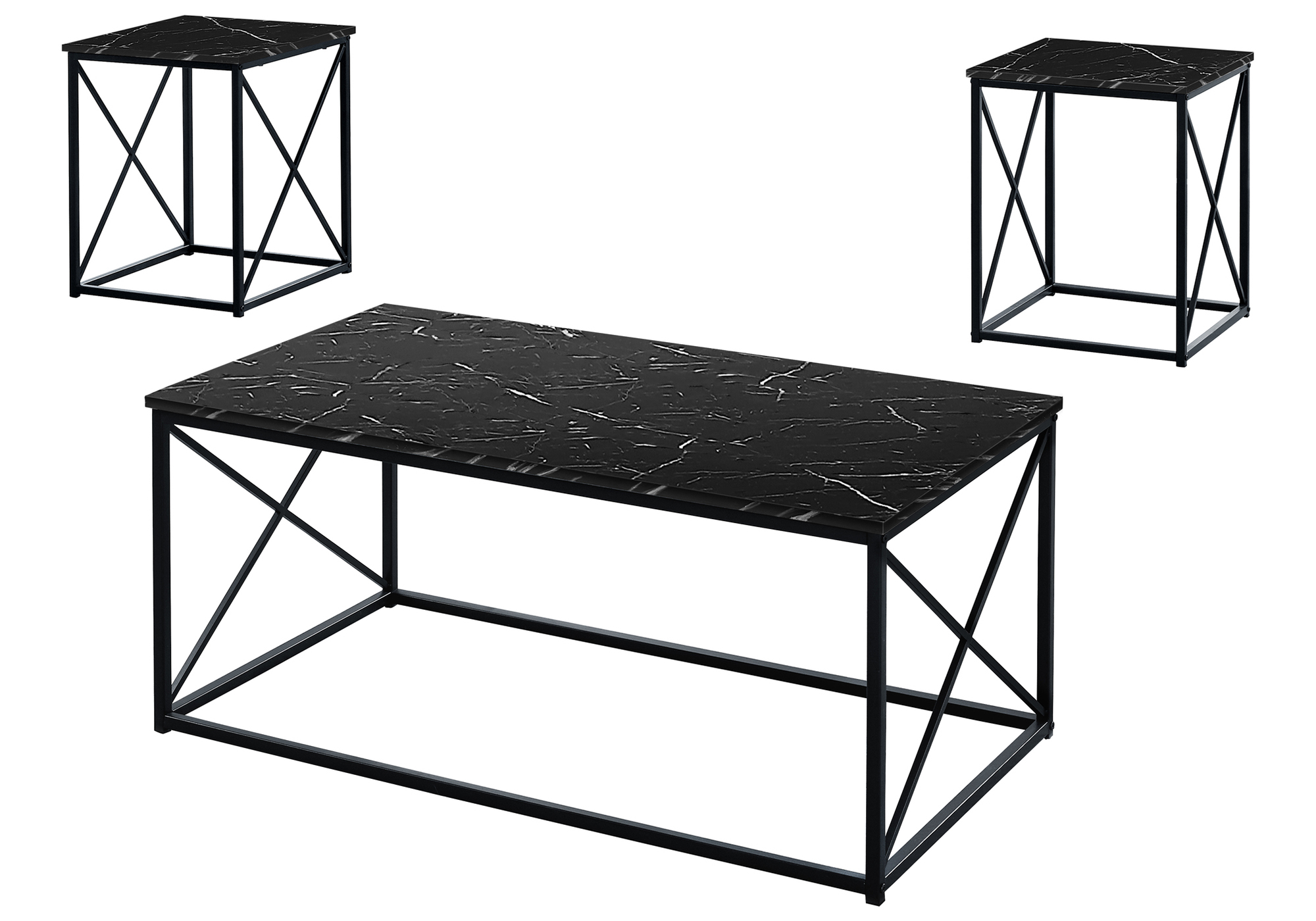 TABLE SET - 3PCS SET / BLACK MARBLE / BLACK METAL - Image 2