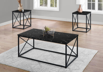 TABLE SET - 3PCS SET / BLACK MARBLE / BLACK METAL