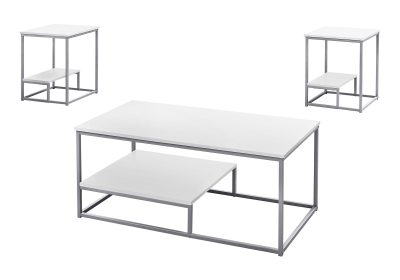 TABLE SET - 3PCS SET / WHITE / SILVER METAL