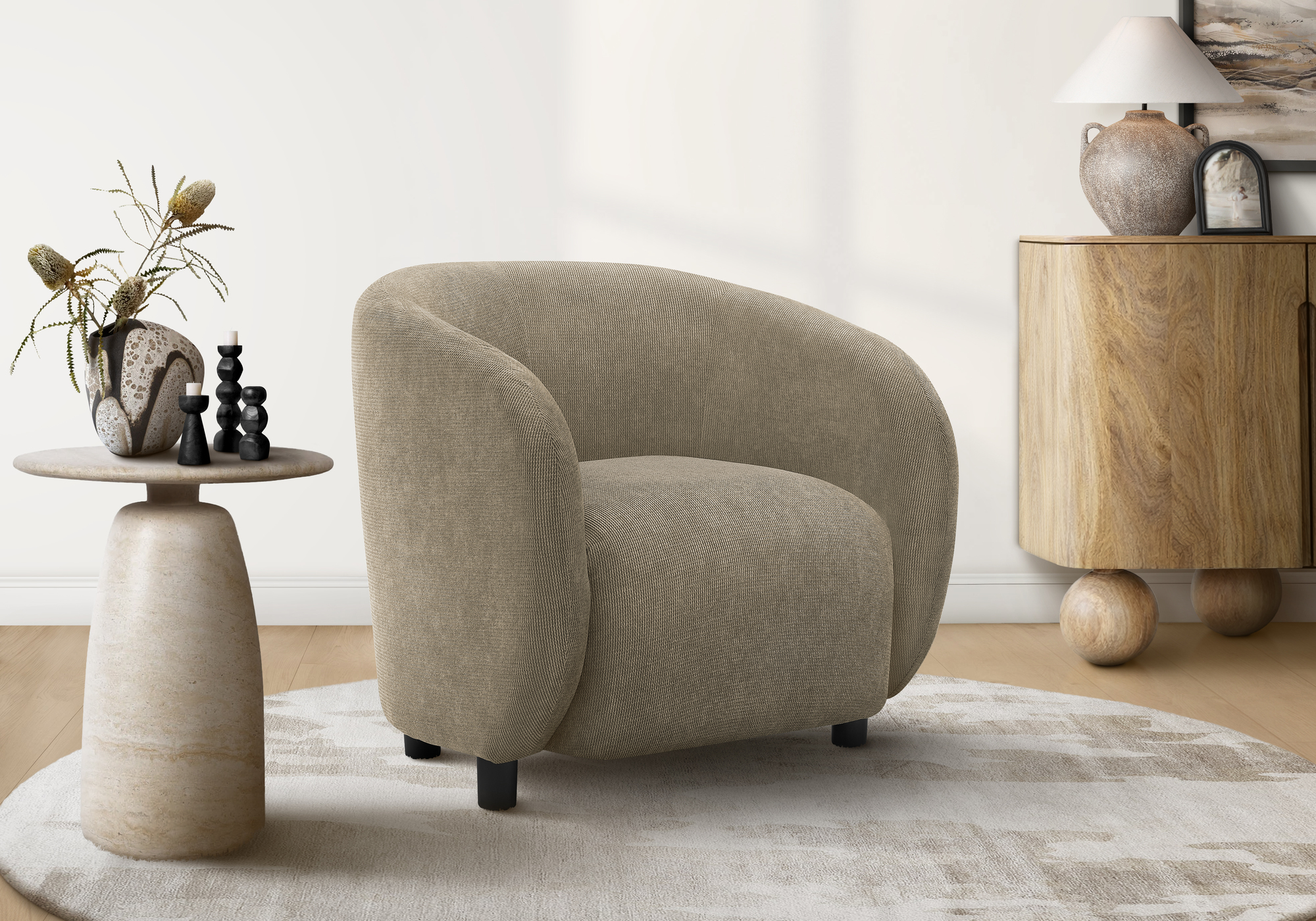 ACCENT CHAIR - 30"H / LIGHT BROWN FABRIC