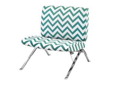 ACCENT CHAIR - TEAL " CHEVRON " FABRIC / CHROME METAL