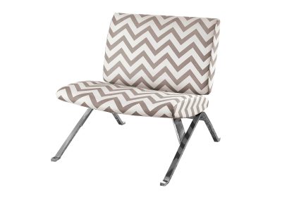 ACCENT CHAIR - DARK TAUPE " CHEVRON " WITH CHROME METAL