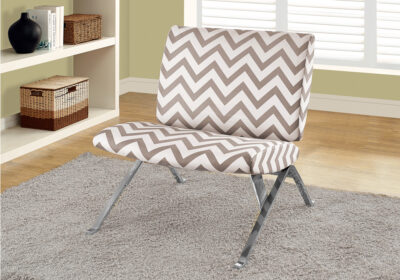 ACCENT CHAIR - DARK TAUPE " CHEVRON " WITH CHROME METAL