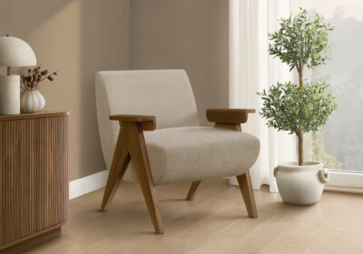 ACCENT CHAIR - 31"H / BEIGE FABRIC / WALNUT WOOD