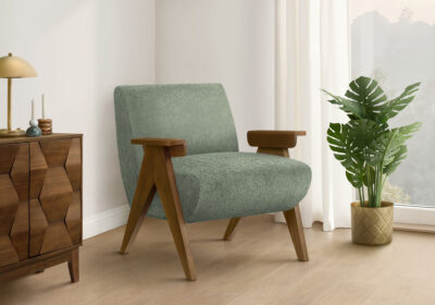 ACCENT CHAIR - 31"H / GREEN FABRIC / WALNUT WOOD