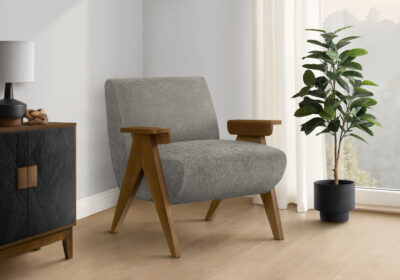 ACCENT CHAIR - 31"H / GREY FABRIC / WALNUT WOOD