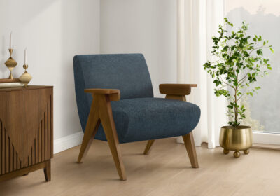 ACCENT CHAIR - 31"H / BLUE FABRIC / WALNUT WOOD