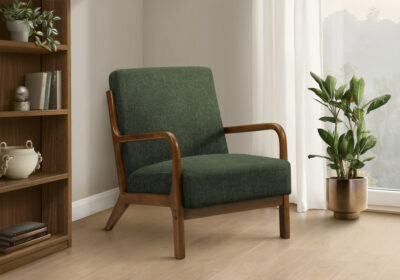 ACCENT CHAIR - 34"H / GREEN FABRIC / WALNUT WOOD