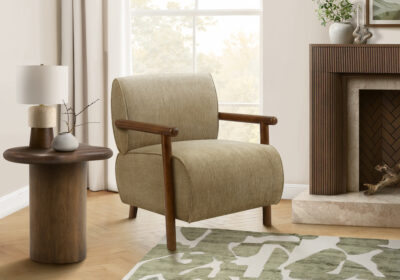 ACCENT CHAIR - 31"H / LIGHT BROWN FABRIC / WALNUT WOOD