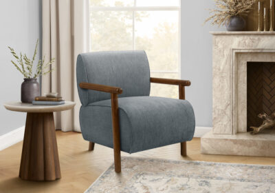ACCENT CHAIR - 31"H / LIGHT BLUE FABRIC / WALNUT WOOD
