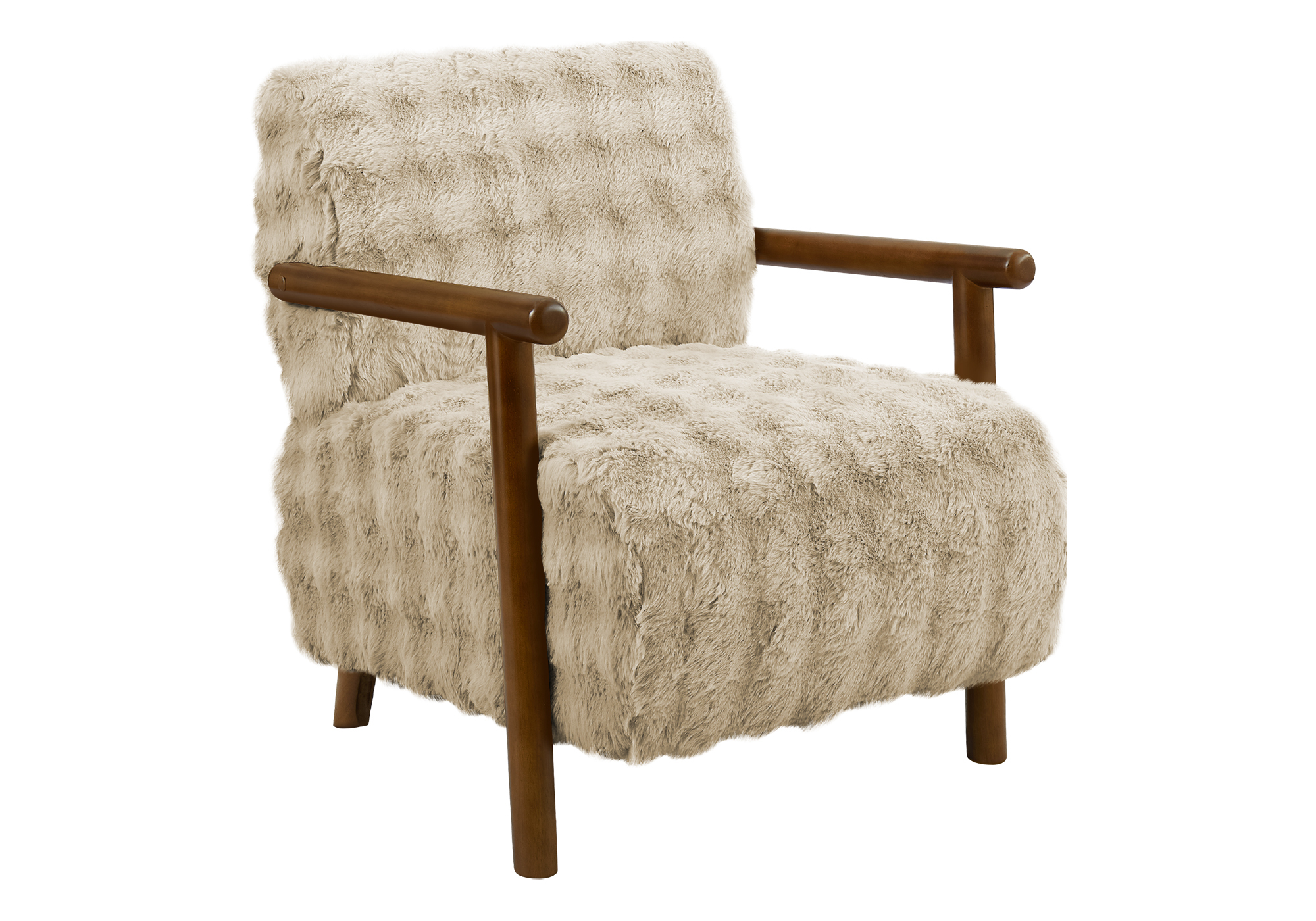 ACCENT CHAIR - 31"H / LIGHT BROWN FAUX FUR / WALNUT WOOD - Image 2