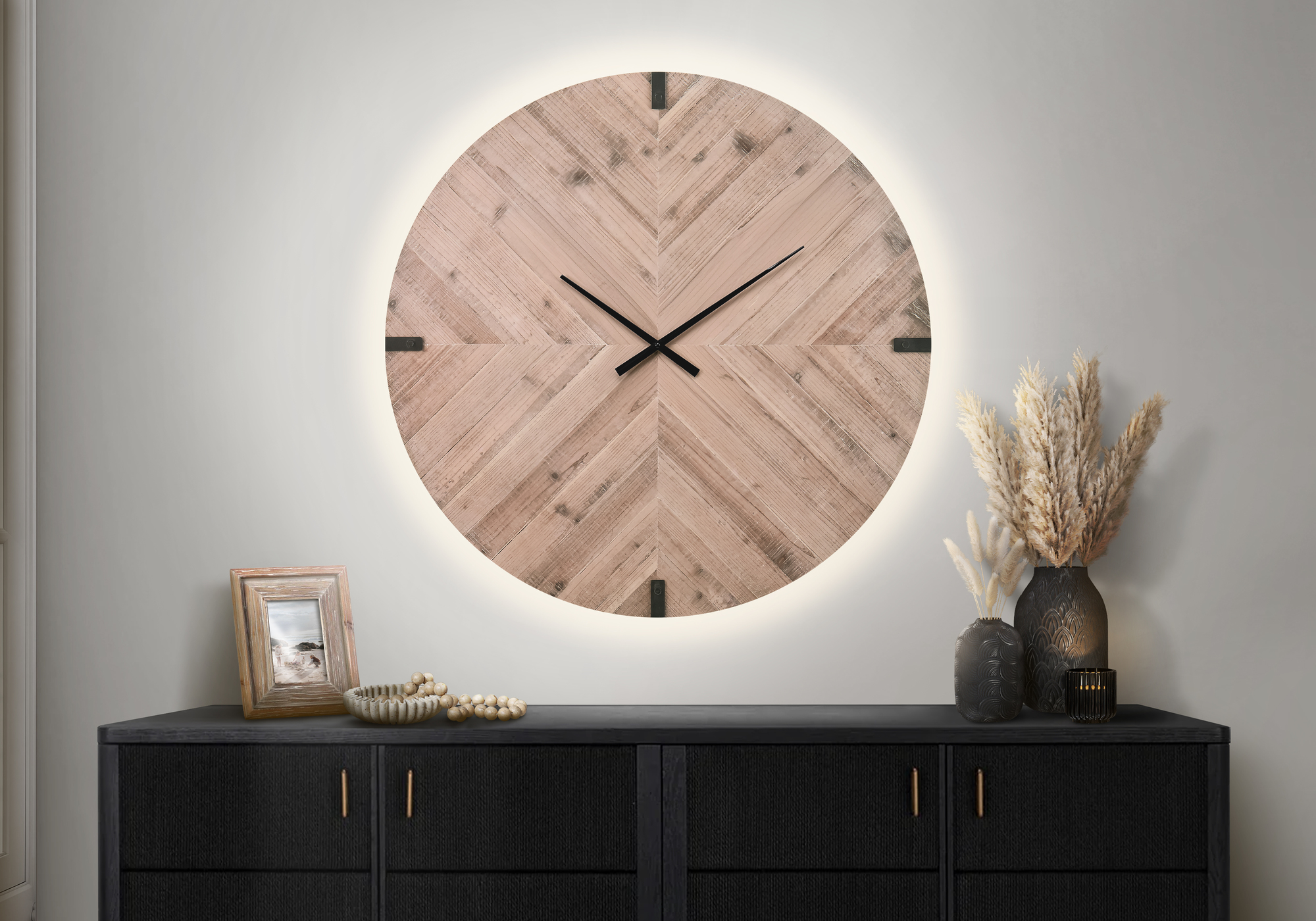 CLOCKS - 30"DIA / WALL CLOCK / BROWN WITH LED LIGHT