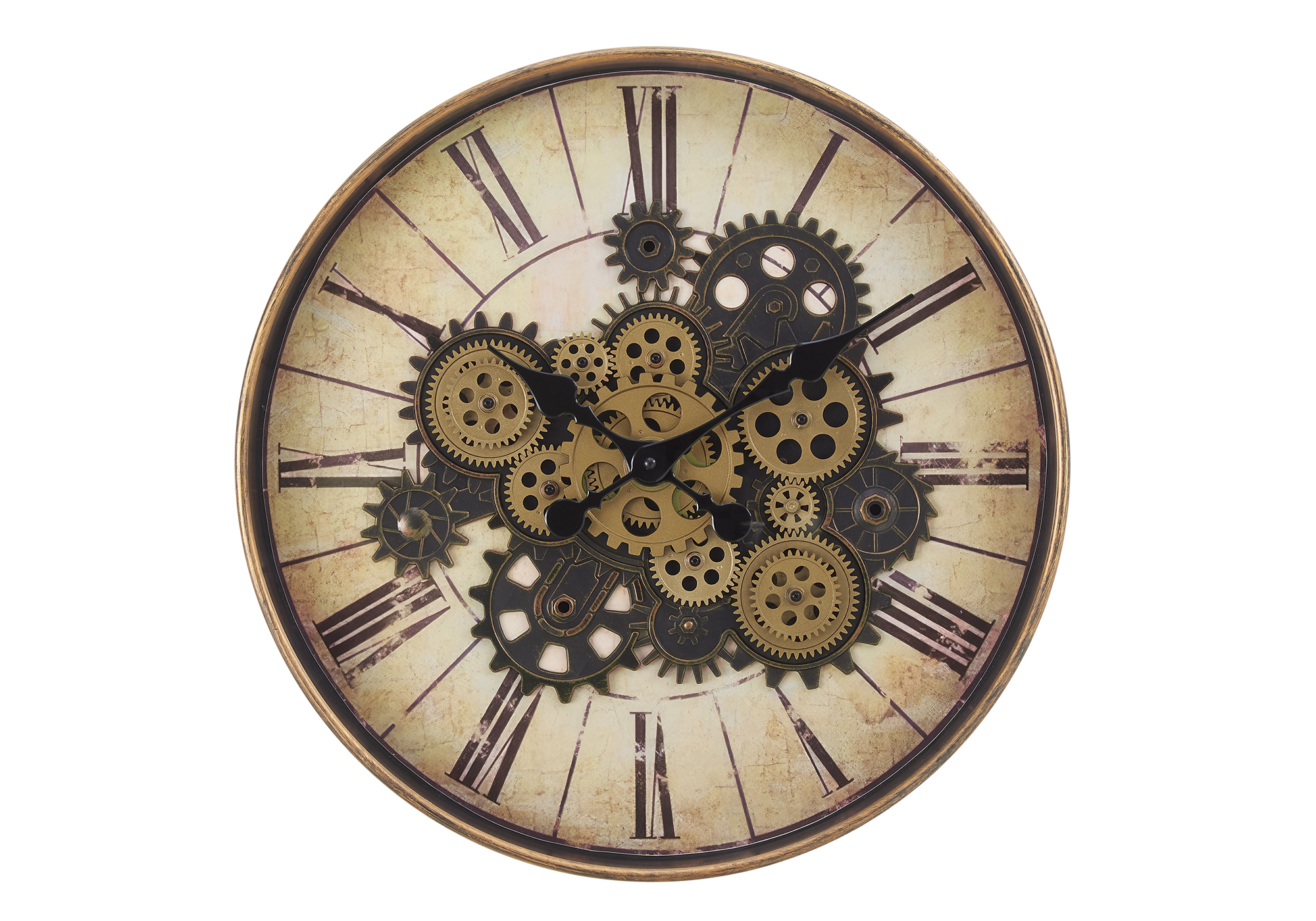 CLOCKS - 20"DIA / GEAR MECHANISM WALL CLOCK / BROWN - Image 2