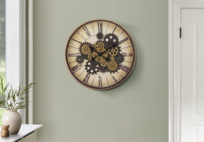 CLOCKS - 20"DIA / GEAR MECHANISM WALL CLOCK / BROWN