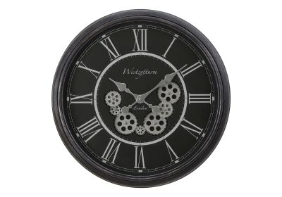 CLOCKS - 23"DIA / GEAR MECHANISM WALL CLOCK / BLACK