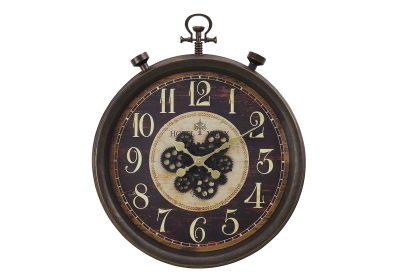 CLOCKS - 24"DIA / GEAR MECHANISM WALL CLOCK / BROWN