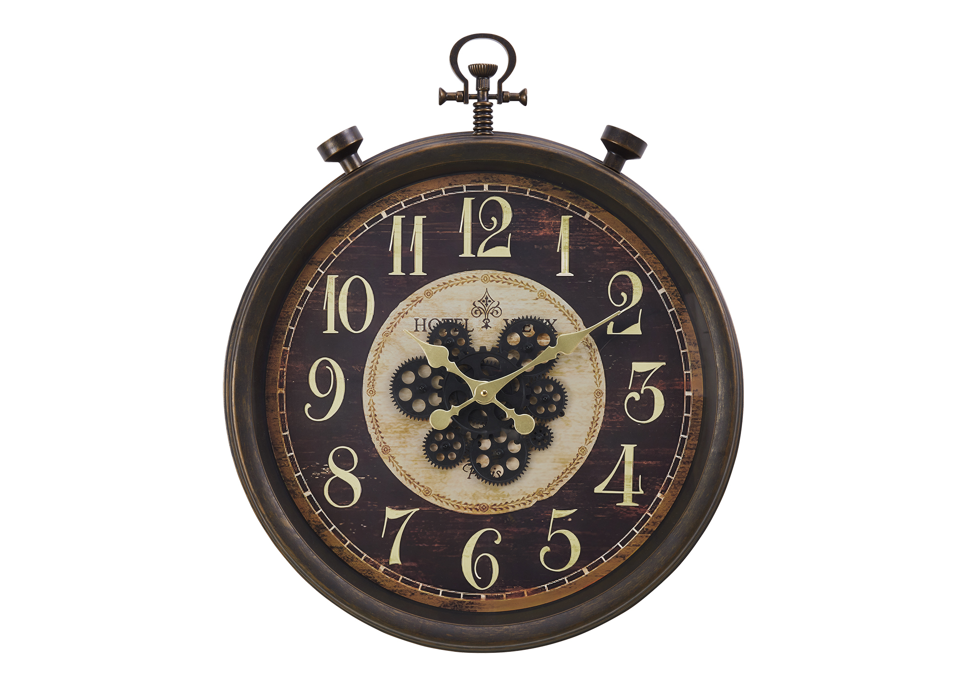 CLOCKS - 24"DIA / GEAR MECHANISM WALL CLOCK / BROWN - Image 2