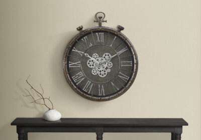 CLOCKS - 24"DIA / GEAR MECHANISM WALL CLOCK / GREY