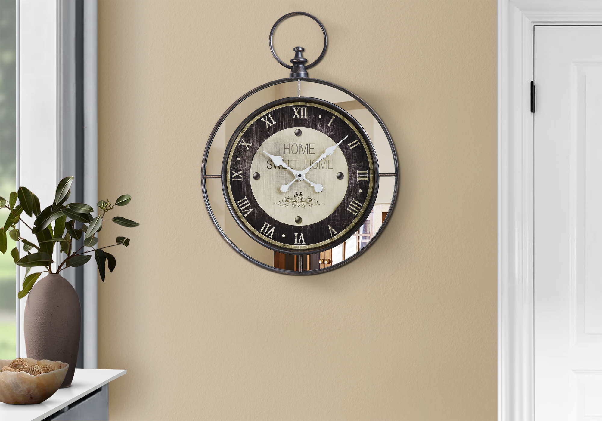 CLOCKS - 18"DIA / WALL CLOCK / MIRROR / BROWN