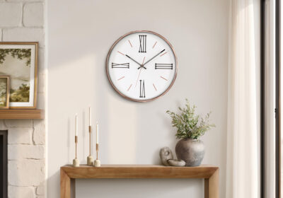CLOCKS - 14"DIA / WALL CLOCK / WHITE WITH GOLD FRAME