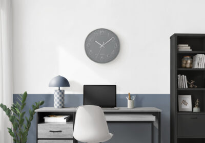 CLOCKS - 12"DIA / WALL CLOCK / GREY FINISH