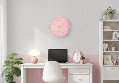 CLOCKS - 12"DIA / WALL CLOCK / PINK FINISH
