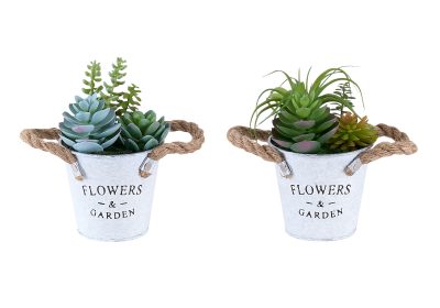 ARTIFICIAL PLANT - 2PCS / 7"H SUCCULENT IN 5" METAL POT
