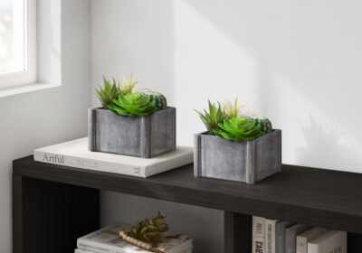 ARTIFICIAL PLANT - 2PCS / 8"H SUCCULENT IN 7"X 7" WOOD POT