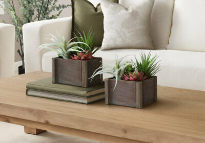 ARTIFICIAL PLANT - 2PCS / 10"H SUCCULENT IN 7"X7" WOOD POT