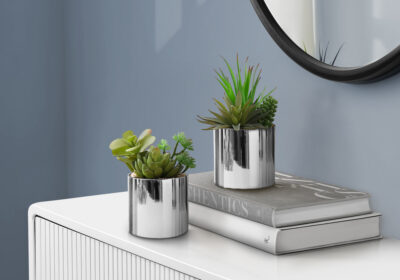 ARTIFICIAL PLANT - 2PCS / 7"H SUCCULENT IN 3" CHROME POT