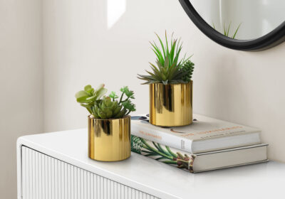 ARTIFICIAL PLANT - 2PCS / 7"H SUCCULENT IN 3" GOLD POT